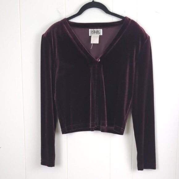 048 Vintage Purple Long  velvet cardigan - Picture 1 of 7